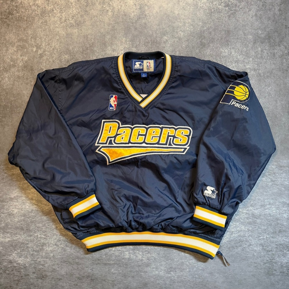 Vintage Starter Indiana Pacers NBA V-Neck Windbreaker Pullover Jacket Navy Men L